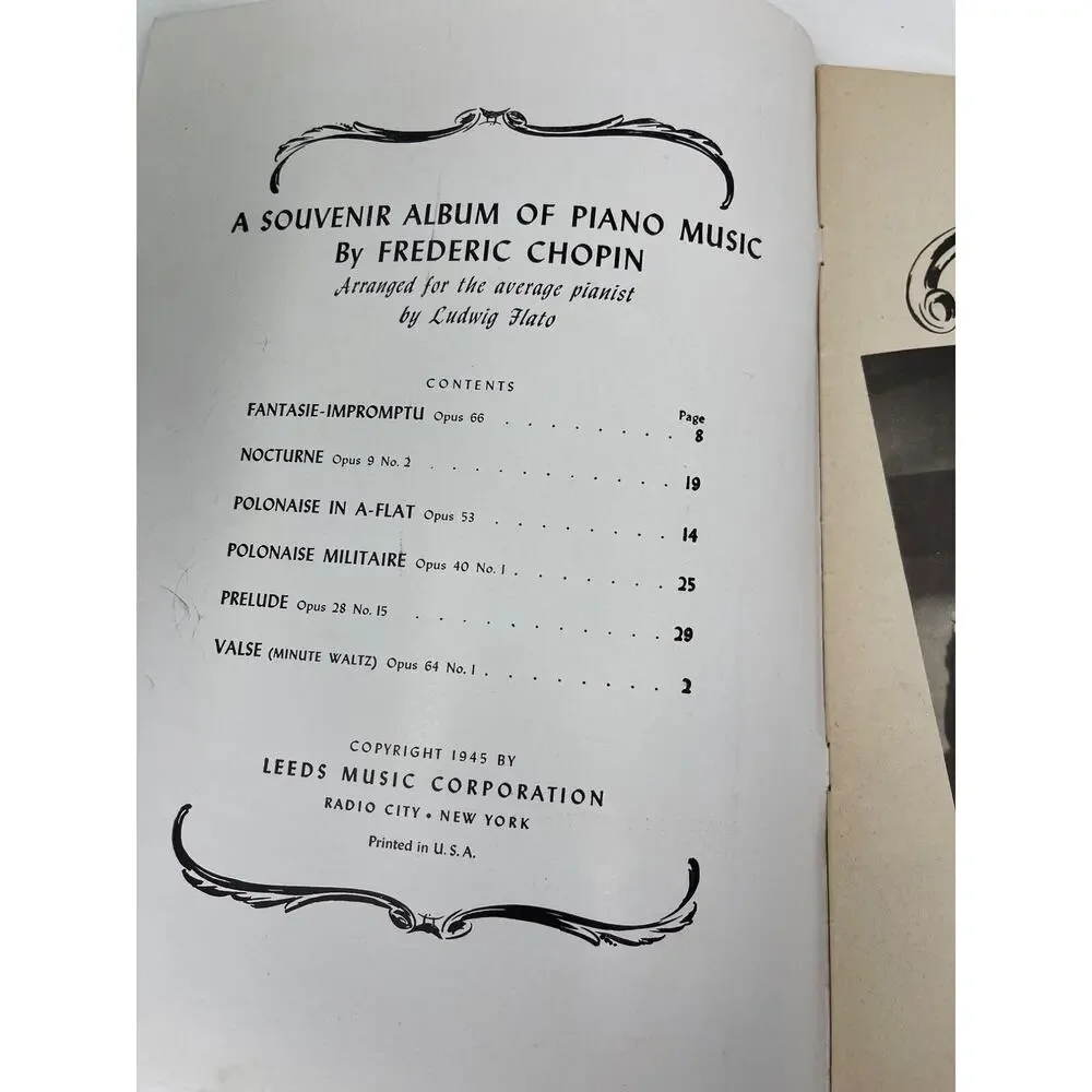 1945 Vintage Souvenir Album of Piano Music by Frederic Chopin Song Book‎